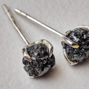 5mm Black Raw Diamond Sterling Silver Studs (Earrings)