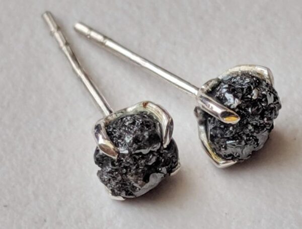 5mm Black Raw Diamond Sterling Silver Studs (Earrings)