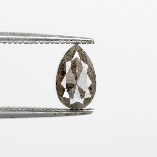 1.09 ct Natural Salt and Pepper Grey Pear Rose Cut Shape Diamond