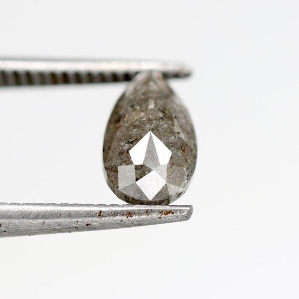1.09 ct Natural Salt and Pepper Grey Pear Rose Cut Shape Diamond - Image 2