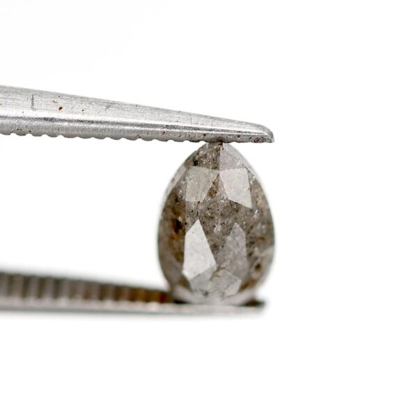 1.09 ct Natural Salt and Pepper Grey Pear Rose Cut Shape Diamond - Image 3