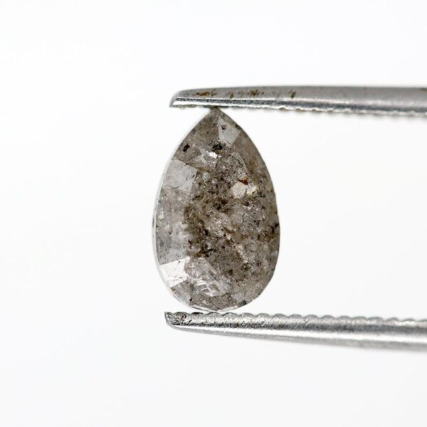 1.09 ct Natural Salt and Pepper Grey Pear Rose Cut Shape Diamond - Image 5