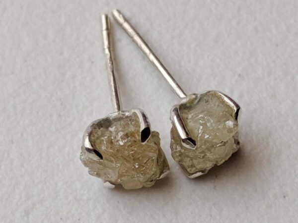 5.5mm Yellow Raw Diamond Sterling Silver Studs (Earrings)
