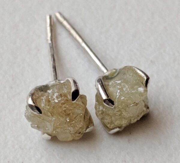 5.5mm Yellow Raw Diamond Sterling Silver Studs (Earrings) - Image 2