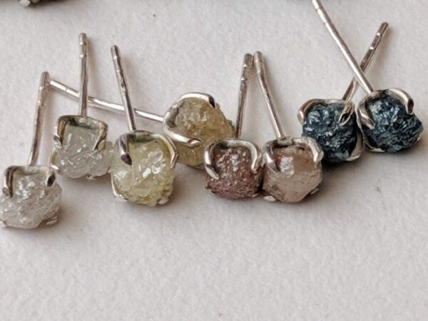5.5mm Yellow Raw Diamond Sterling Silver Studs (Earrings) - Image 4