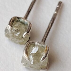 4mm Grey White Raw Diamond Sterling Silver Studs (Earrings)
