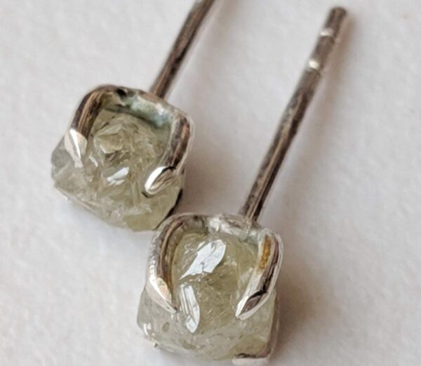 4mm Grey White Raw Diamond Sterling Silver Studs (Earrings)
