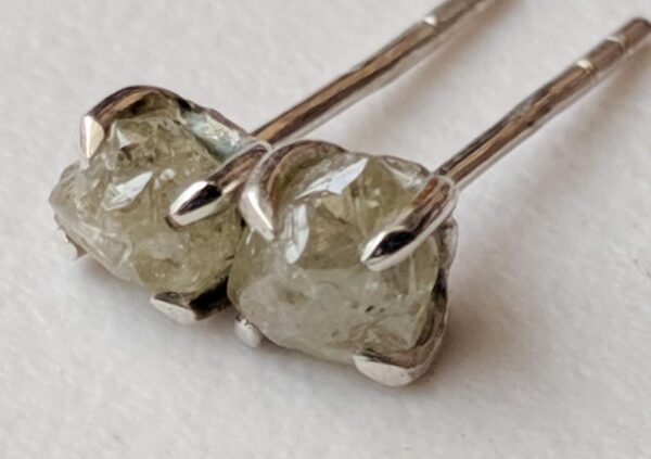 4mm Grey White Raw Diamond Sterling Silver Studs (Earrings) - Image 2