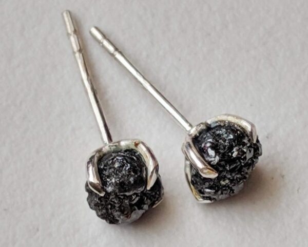 5mm Black Raw Diamond Sterling Silver Studs (Earrings) - Image 2