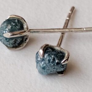 4.5mm Blue Raw Diamond Sterling Silver Studs (Earrings)