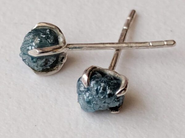 4.5mm Blue Raw Diamond Sterling Silver Studs (Earrings)