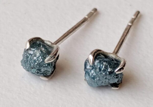 4.5mm Blue Raw Diamond Sterling Silver Studs (Earrings) - Image 2