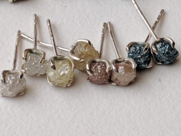 4.5mm Blue Raw Diamond Sterling Silver Studs (Earrings) - Image 6