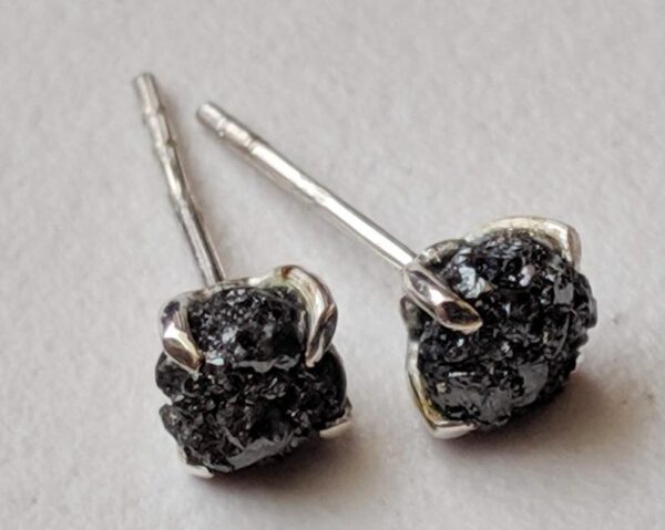 5mm Black Raw Diamond Sterling Silver Studs (Earrings) - Image 3