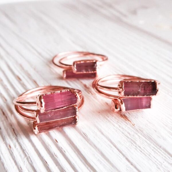 Raw Pink Tourmaline Bar Ring