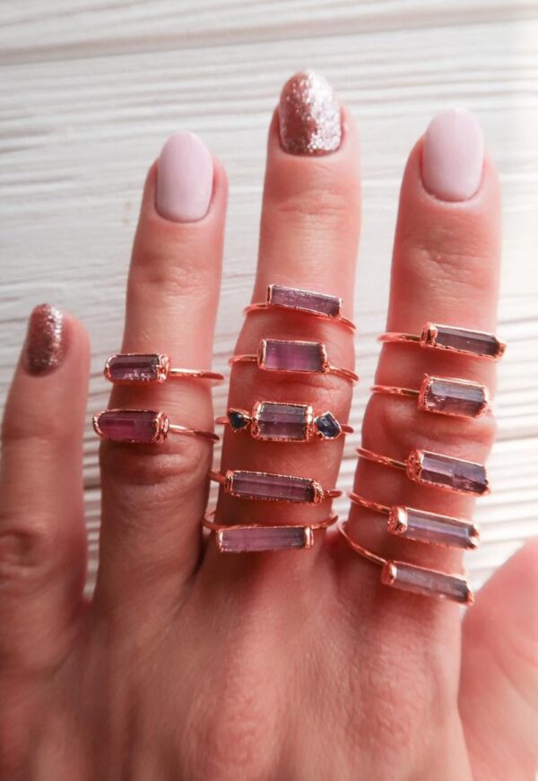 Raw Pink Tourmaline Bar Ring - Image 6