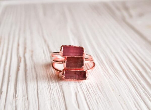 Raw Pink Tourmaline Bar Ring - Image 4