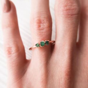 Rose Gold Raw Emerald Triple Ring