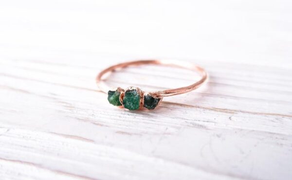 Rose Gold Raw Emerald Triple Ring - Image 6