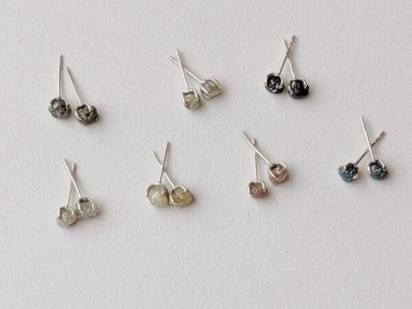 4.5mm White Raw Diamond Sterling Silver Studs (Earrings) - Image 2