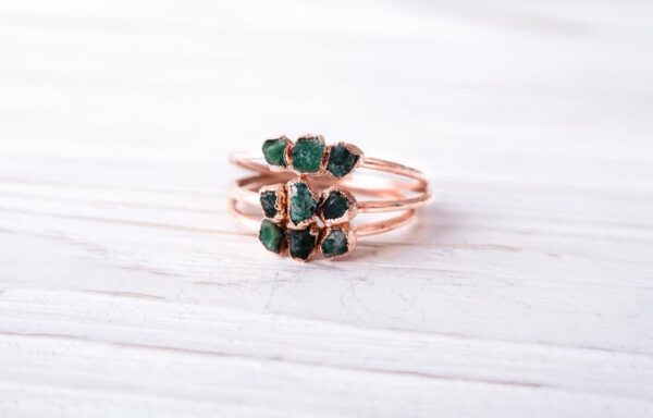 Rose Gold Raw Emerald Triple Ring - Image 2