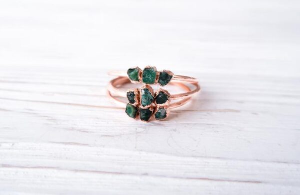 Rose Gold Raw Emerald Triple Ring - Image 3