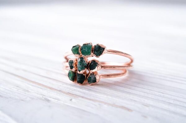 Rose Gold Raw Emerald Triple Ring - Image 4