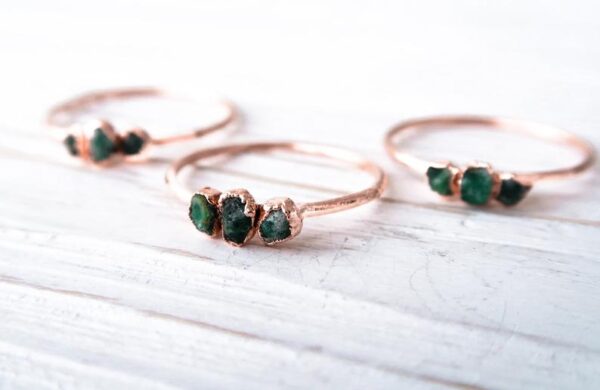 Rose Gold Raw Emerald Triple Ring - Image 5
