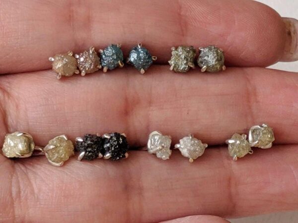 4.5mm White Raw Diamond Sterling Silver Studs (Earrings) - Image 4