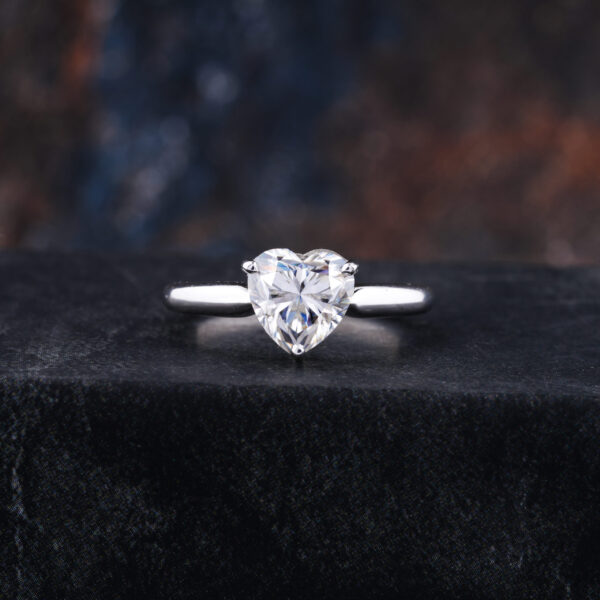 Three Prong 6.5 MM Heart Solitaire Moissanite Diamond Engagement Ring