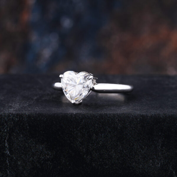 Three Prong 6.5 MM Heart Solitaire Moissanite Diamond Engagement Ring - Image 3