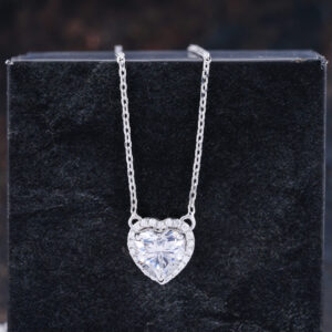 Halo Heart Cut Moissanite Pendent With 18 Inches Necklace
