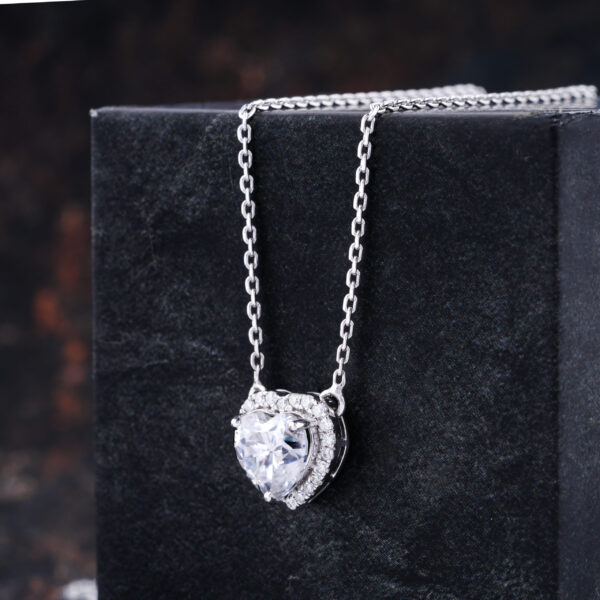 Halo Heart Cut Moissanite Pendent With 18 Inches Necklace - Image 5