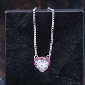 Halo Heart Cut Moissanite Pendent With Red Ruby