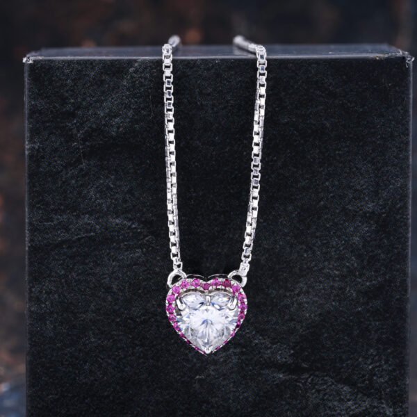 Halo Heart Cut Moissanite Pendent With Red Ruby