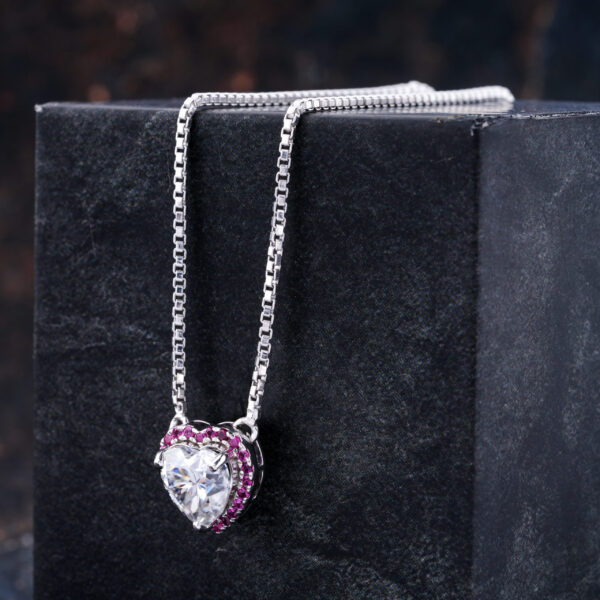 Halo Heart Cut Moissanite Pendent With Red Ruby - Image 3