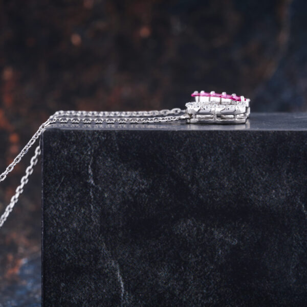 Infinity Shape Pendant With Red Ruby and round Moissanite necklace - Image 3