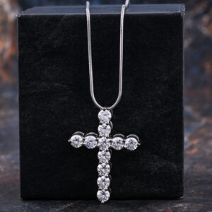 Small Moissanite Cross Pendant 18 Inches Necklaces in 14K Solid Gold