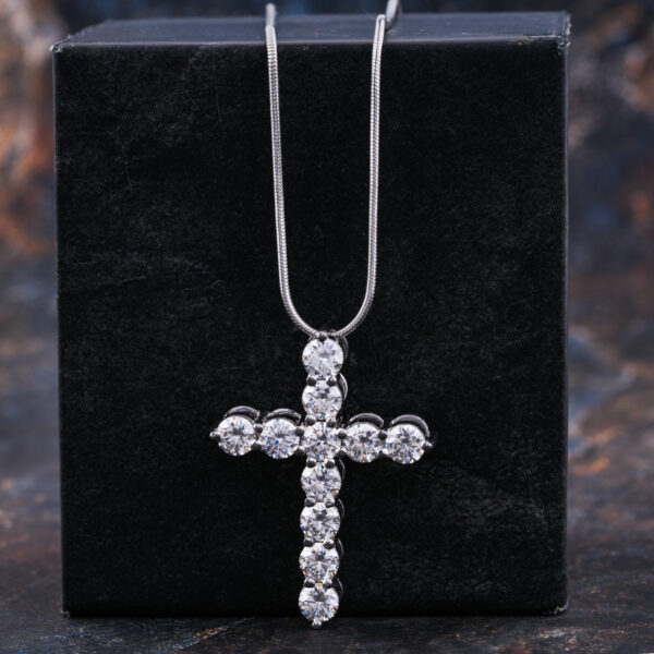 Small Moissanite Cross Pendant 18 Inches Necklaces in 14K Solid Gold