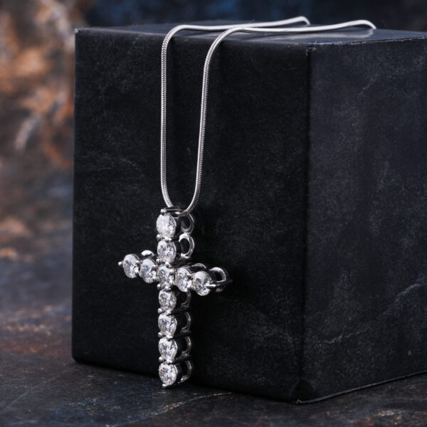 Small Moissanite Cross Pendant 18 Inches Necklaces in 14K Solid Gold - Image 3