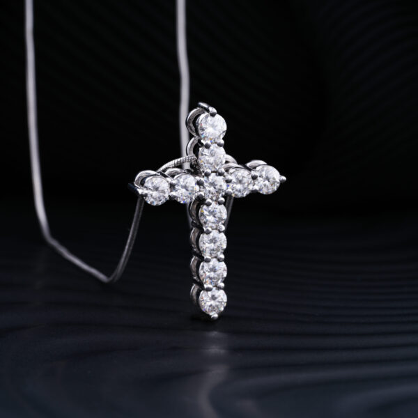 Small Moissanite Cross Pendant 18 Inches Necklaces in 14K Solid Gold - Image 4