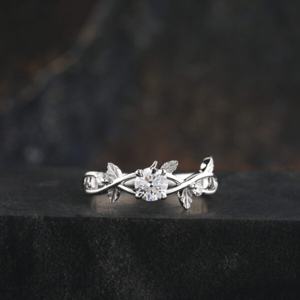 1 CT Round Moissanite Branch Engagement Ring In 14K Solid Gold - Image 2