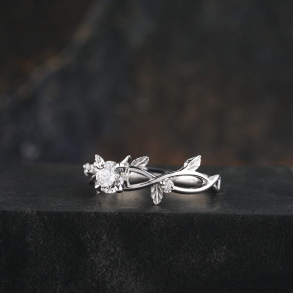 1 CT Round Moissanite Branch Engagement Ring In 14K Solid Gold - Image 3