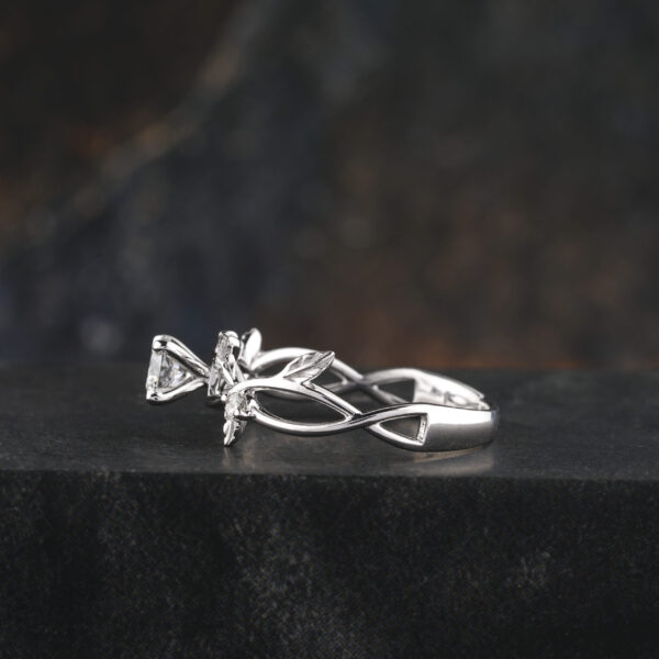 1 CT Round Moissanite Branch Engagement Ring In 14K Solid Gold - Image 4