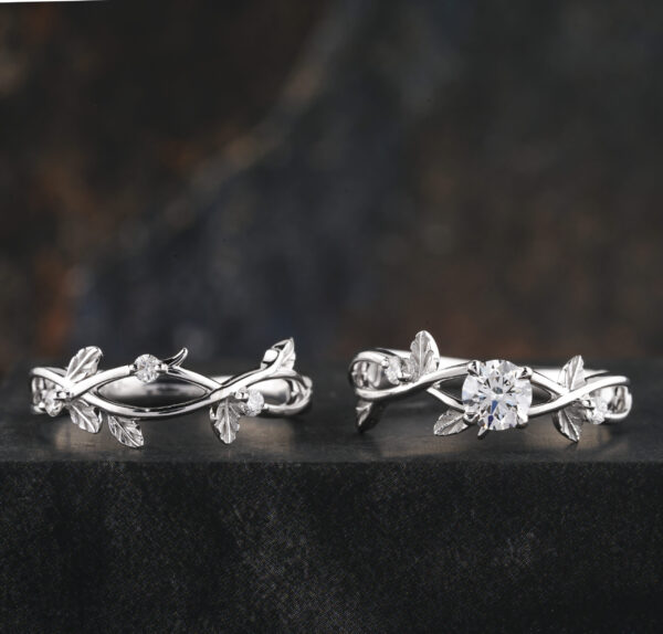 6.5 mm Round Moissanite Engagement Ring Set in 14k White Gold with Twig Design - Image 4