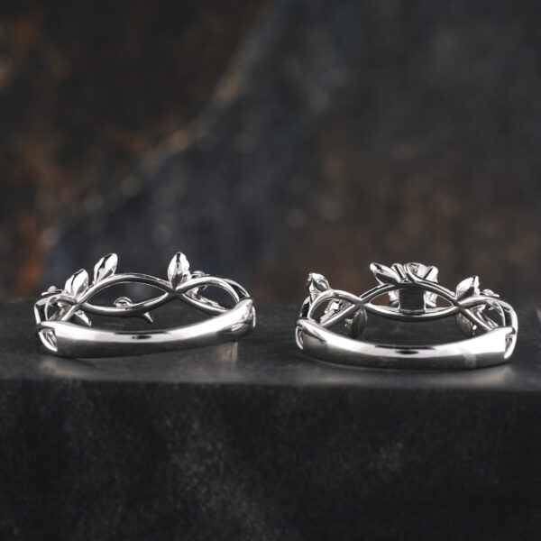 6.5 mm Round Moissanite Engagement Ring Set in 14k White Gold with Twig Design - Image 5