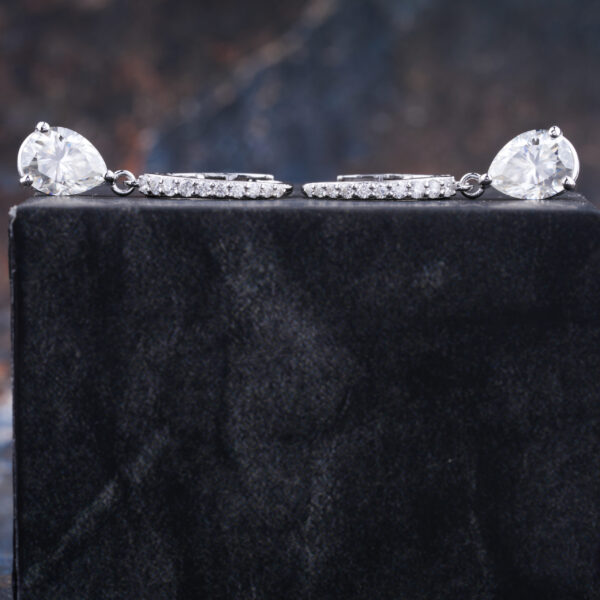 Hoop Setting Pear Cut Moissanite Earring in solid Gold - Image 4