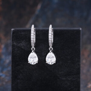 Hoop Setting Pear Cut Moissanite Earring in solid Gold