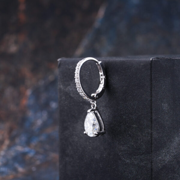 Hoop Setting Pear Cut Moissanite Earring in solid Gold - Image 3