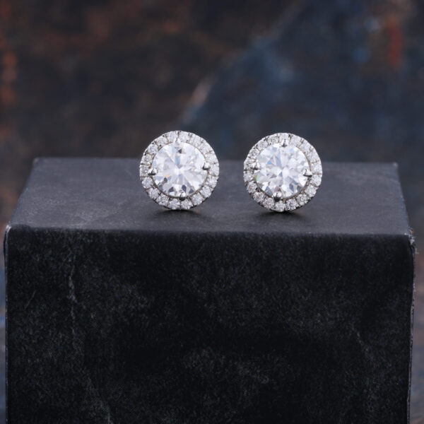 7MM Round Halo Moissanite anniversary Earring, 925 sterling silver earring